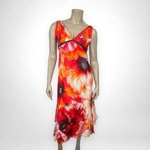 MELINDA ENG 6 Floral Sleeveless Silk Dress Ruffles Wedding Guest Summer‎